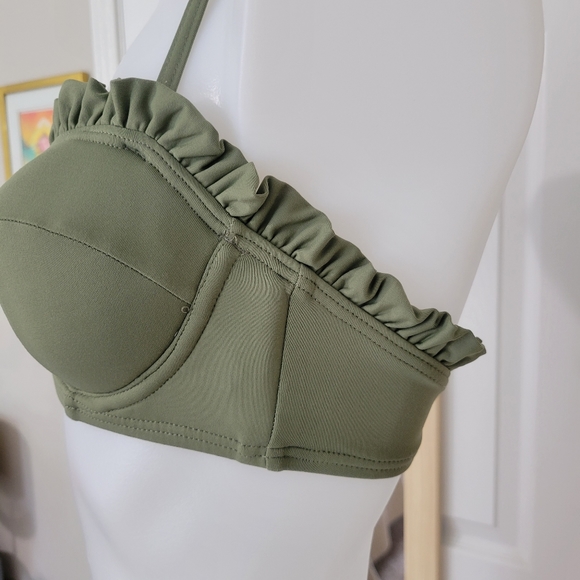 MICHAEL Michael Kors Bikini Top Olive Green Ruffle Small NWOT - Picture 14 of 15